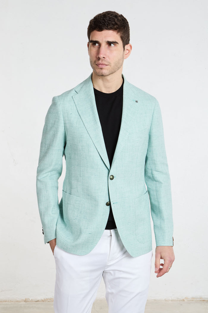 tagliatore giacca monopetto con 2 bottoni sfoderata misto lino colore verde 8292