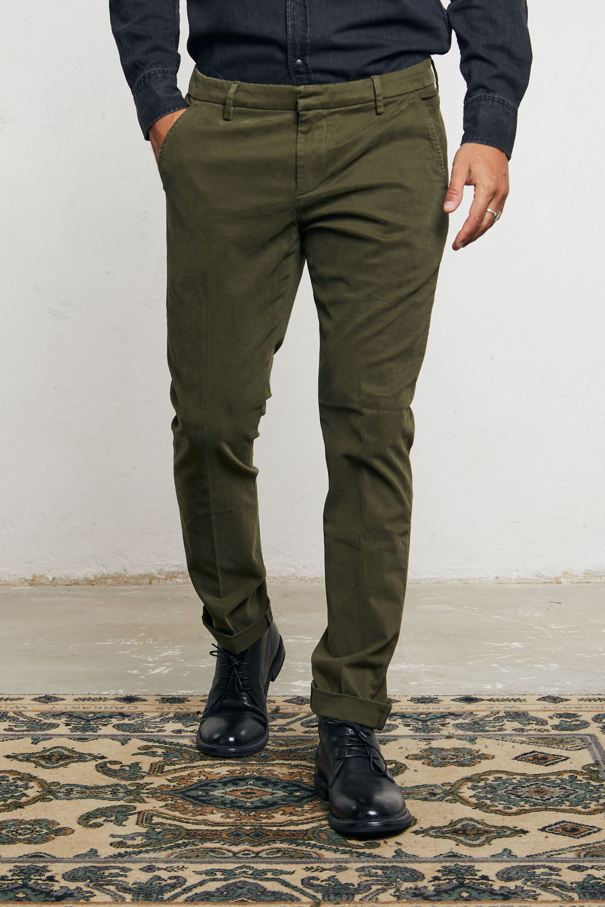 Dondup Gaubert men's trousers in modal and stretch cotton Moro