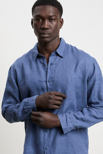 Keeling 3239 Camicia manica lunga in lino blu