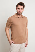 Kangra 3208 Polo in maglina seta e cotone manica corta cammello