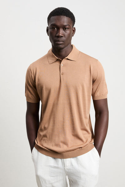 Kangra 3216 Tobacco Silk and Cotton Jersey Short Sleeve Polo Shirt