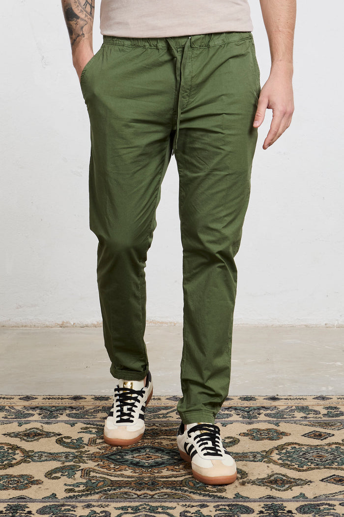 clark pantalone lewis elastico coulisse in vita leggero misto cotone colore verde militare 8590