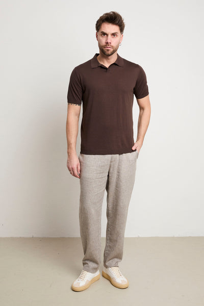 Kangra 3207 Short-sleeved silk and cotton jersey polo shirt in dark brown