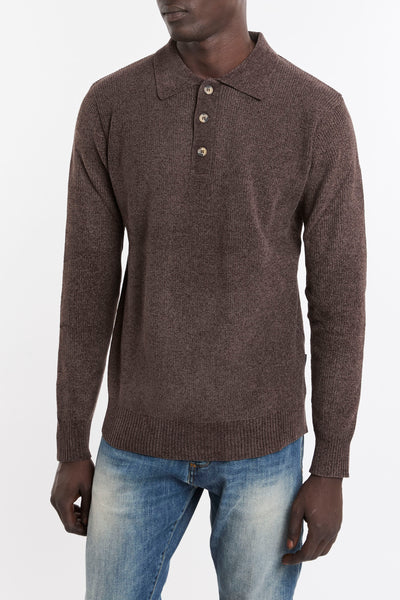 Hamaki-Ho 4299 Maglione polo in ciniglia marrone