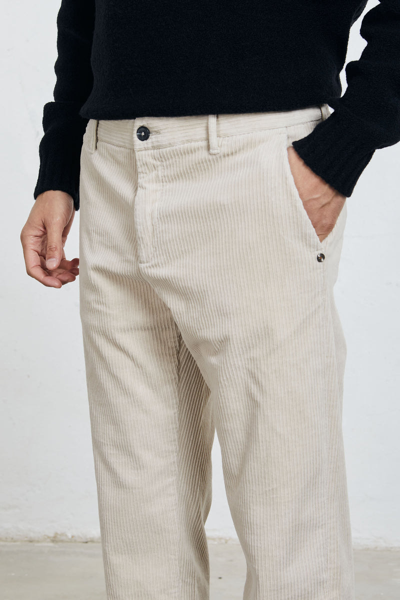 reworked pantalone daino in velluto a coste misto cotone colore ecru 7903