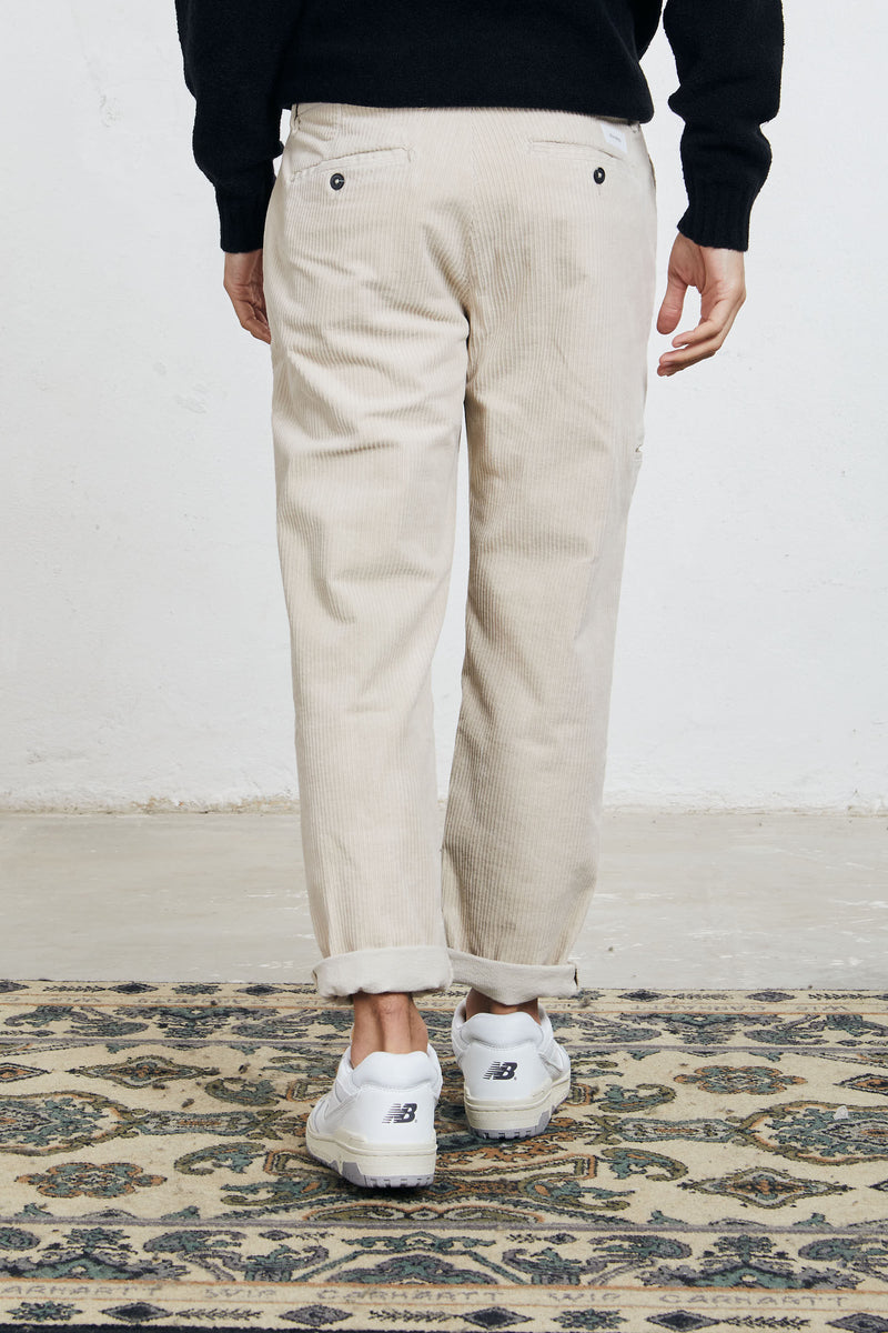 reworked pantalone daino in velluto a coste misto cotone colore ecru 7903