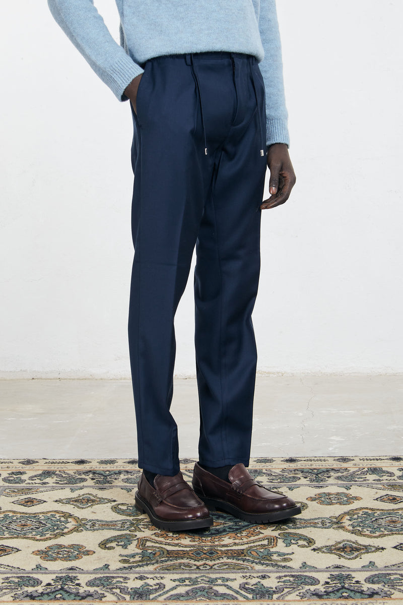 cruna pantalone mitte misto lana elastico in vita colore blu 7235