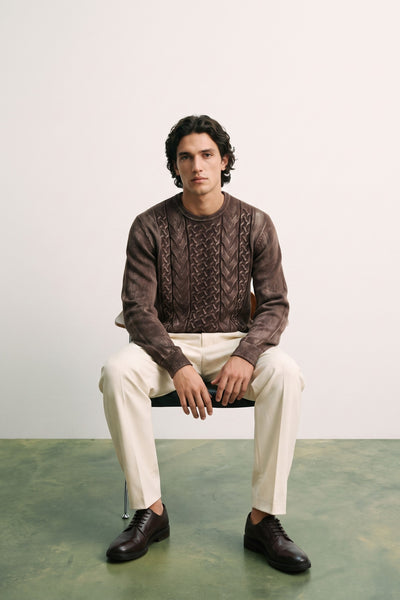 Arovescio 4030 Maglione reversibile a trecce cioccolato