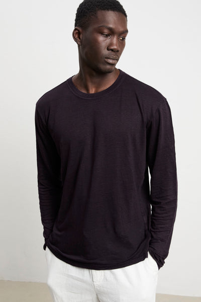 Keeling 3232 Deep Blue Linen Long-Sleeve T-Shirt
