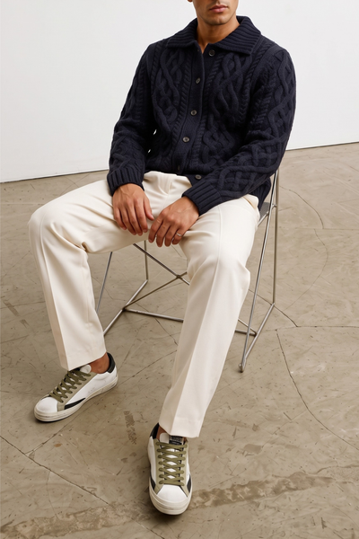 Alley Docks 4014 Cardigan a trecce con colletto blu