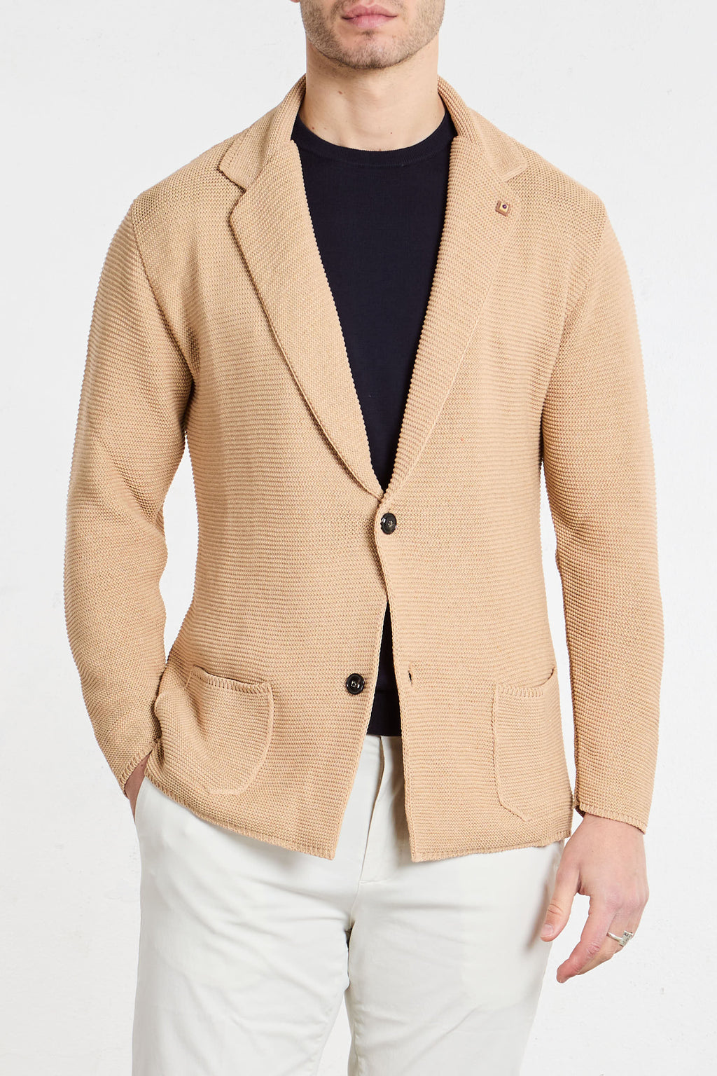 OutFit Single-Breasted Cotton Blend Camel Knit Jacket