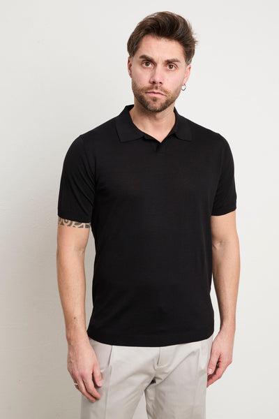 Kangra 3204 Black Short Sleeve Cotton and Silk Jersey Polo Shirt