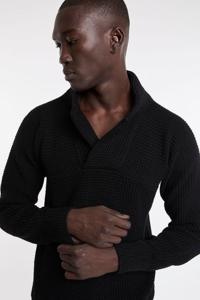 Kangra 4341 Black crossover henley sweater