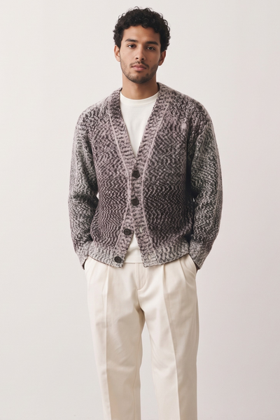 Arovescio 4038 Cardigan mouliné caffè reversibile