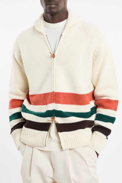 Sebago 4555 Ecru Cardigan with Colored Stripes