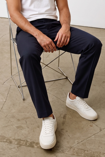 Cruna 4172 Mid Town blue wool trousers
