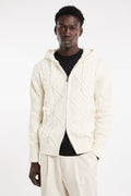 Alley Docks 4016 Cardigan a trecce con cappuccio panna