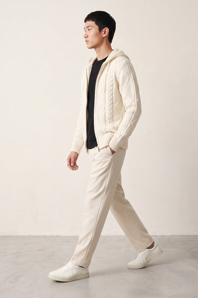 Alley Docks 4016 Cardigan a trecce con cappuccio panna