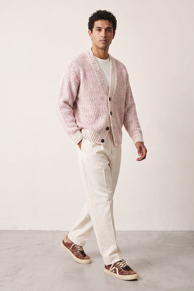 Arovescio 4039 Cardigan mouliné rosa reversibile