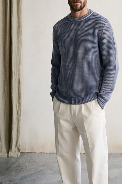Arovescio 4034 Maglione a costa inglese reversibile indaco