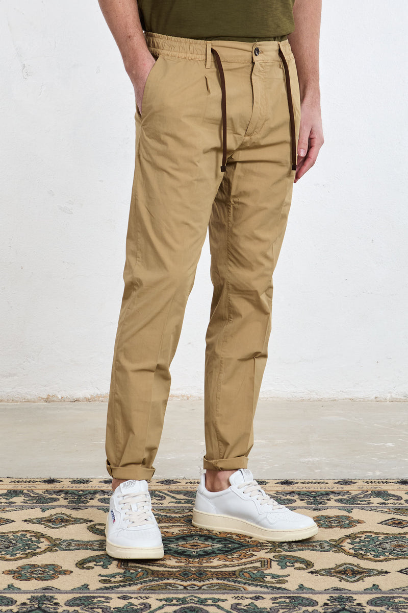 cruna pantalone mitte elastico e coulisse in vita misto cotone colore beige 8309