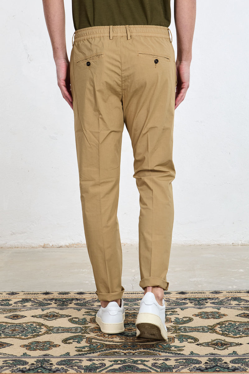 cruna pantalone mitte elastico e coulisse in vita misto cotone colore beige 8309