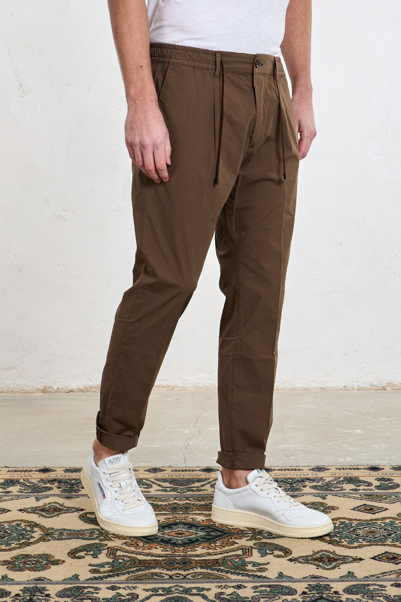cruna pantalone mitte elastico e coulisse in vita misto cotone colore marrone 8308