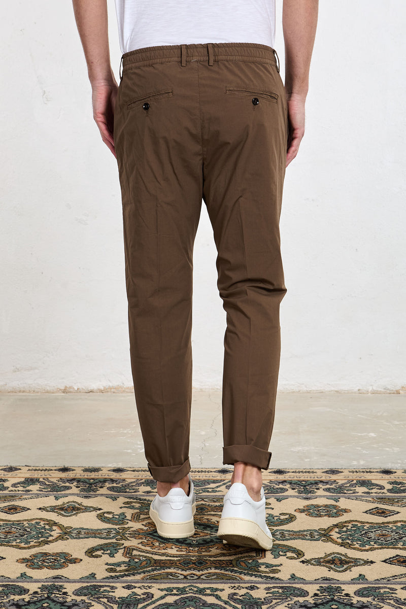 cruna pantalone mitte elastico e coulisse in vita misto cotone colore marrone 8308