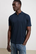 Reworked 3462 Short-sleeved ribbed knit polo shirt in blue