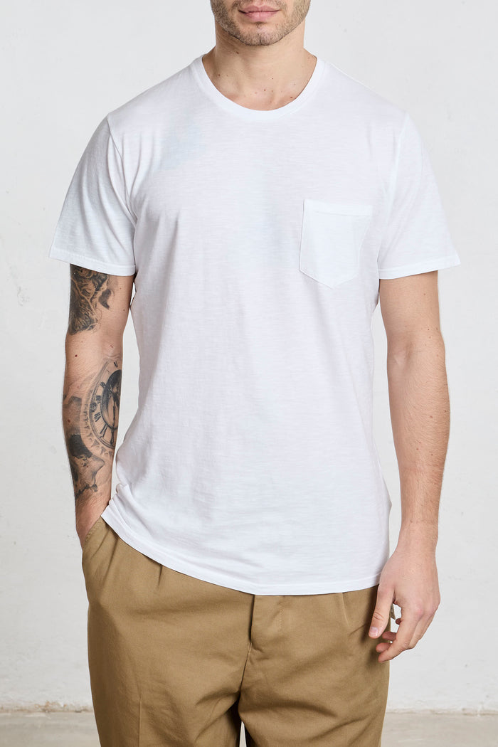 bowery nyc t shirt girocollo tasca cotone colore bianco 8662