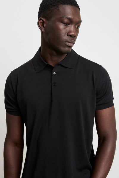 Kangra 3213 Black silk and cotton jersey short-sleeved polo shirt