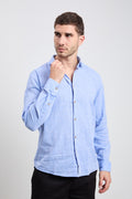 Hamaki-Ho 3160 Camicia manica lunga in lino azzurro fiammato