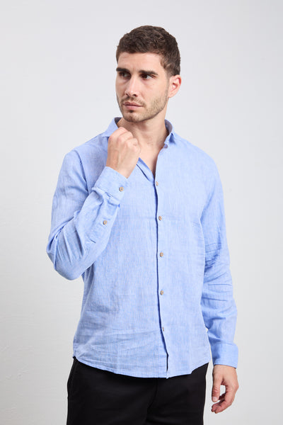 Hamaki-Ho 3160 Camicia manica lunga in lino azzurro fiammato