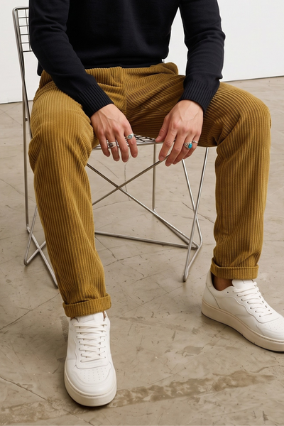 Reworked 4729 Pantalone Dioup in velluto a coste senape