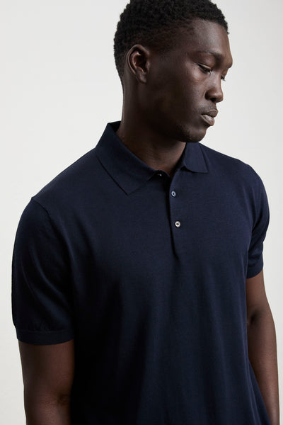 Kangra 3214 Blue short-sleeved silk and cotton jersey polo shirt
