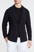 Single-Breasted Knit Jacket Cotton Blend Blue Color