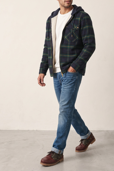 Alley Docks 4011 Shacket con cappuccio in tartan blu