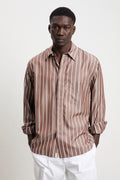 Officina 36 - 3344 Camicia a maniche lunghe marrone a righe bianche
