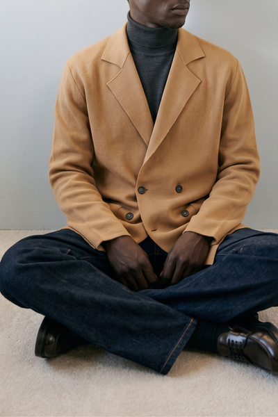 Tagliatore 4587 Willow camel knit double-breasted blazer