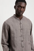 Keeling 3241 Camicia coreana manica lunga in lino moka