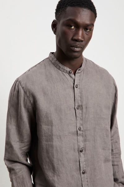 Keeling 3241 Moka linen long-sleeved Korean collar shirt