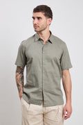 Hamaki-Ho 3163 Camicia manica corta in lino verde