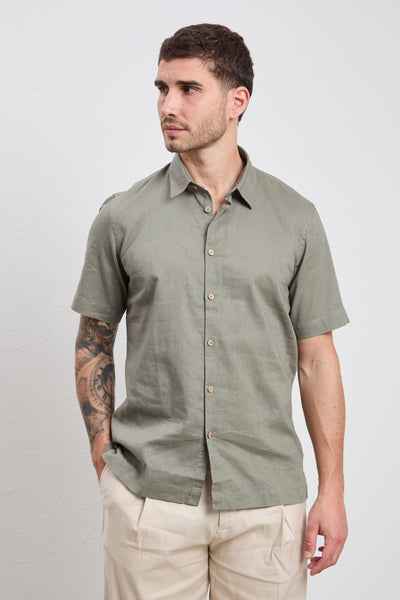 Hamaki-Ho 3163 Camicia manica corta in lino verde