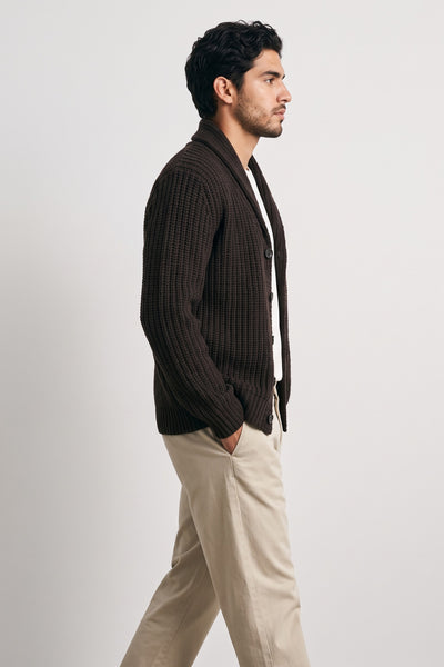 Daniele Fiesoli 4188 Cardigan a coste larghe con collo sciallato moro
