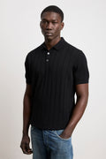 Reworked 3451 Black Short Sleeve Wide Ribbed Jersey Polo Shirt