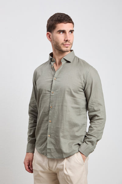 Hamaki-Ho 3159 Camicia manica lunga in lino verde