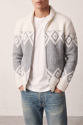 Kangra 4347 Cream and grey zip-up jacquard cardigan