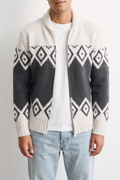Kangra 4348 Cream and charcoal zip-up jacquard cardigan