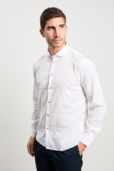 Hamaki-Ho 3161 White Linen Long-Sleeve Shirt