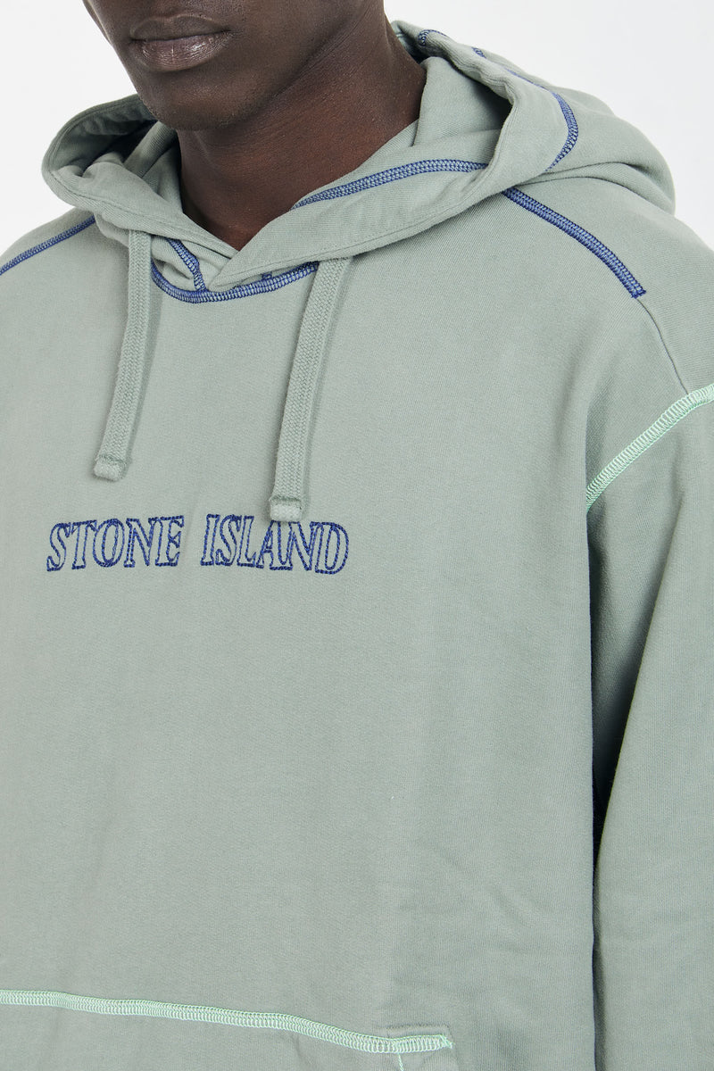 stone island felpa con cappuiccio tasca a marsupio cotone colore verde salvia 7672